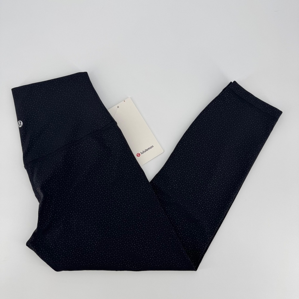 Lululemon Align HR Crop 23 Lace Dot Emboss Black Leggings LW6BSIS Size 8